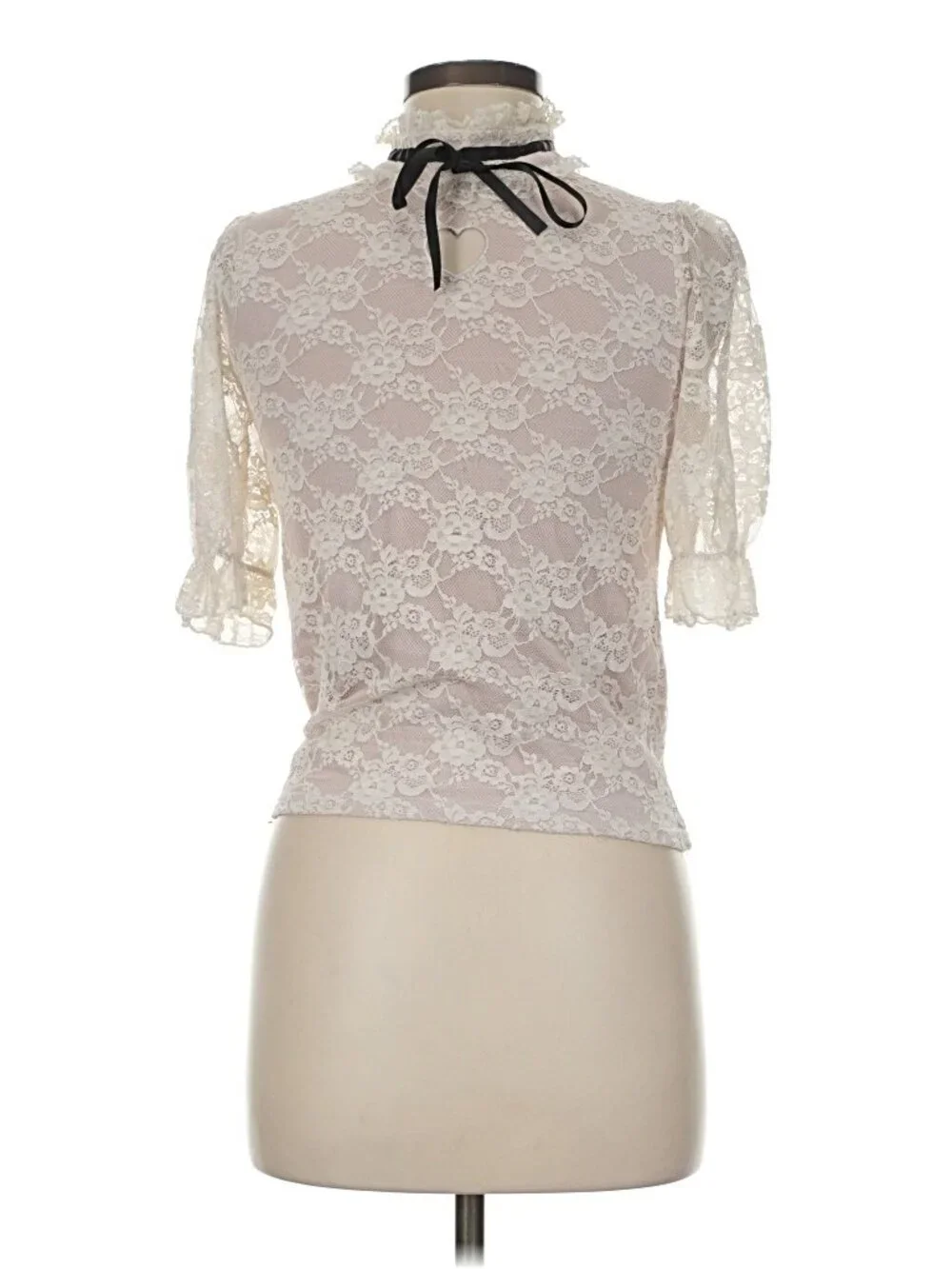 ANK ROUGE lace puff sleeve high neck blouse - Picture 6 of 9